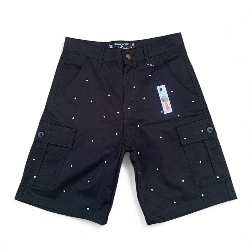 Black Rhinestones Cargo Shorts
